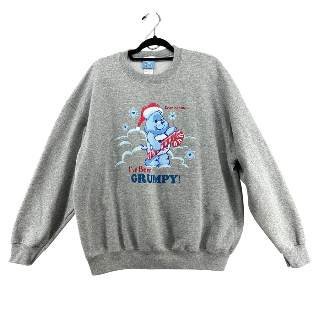 Vintage 2004 CARE BEARS Grumpy FREEZE Crewneck Sweatshirt XL Christmas  y2k